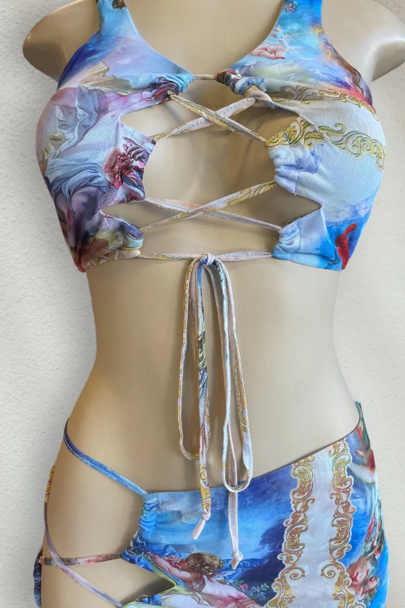 Lace Up Print Mesh Set