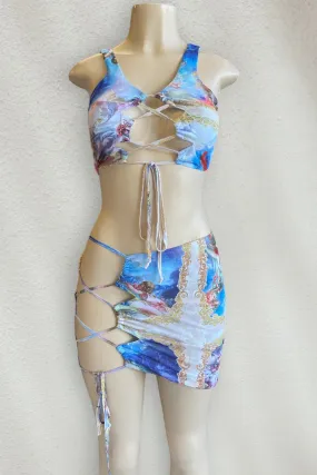 Lace Up Print Mesh Set