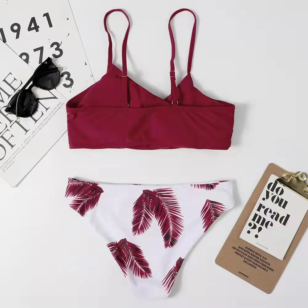 Leaf Print Split Bikini Sets
