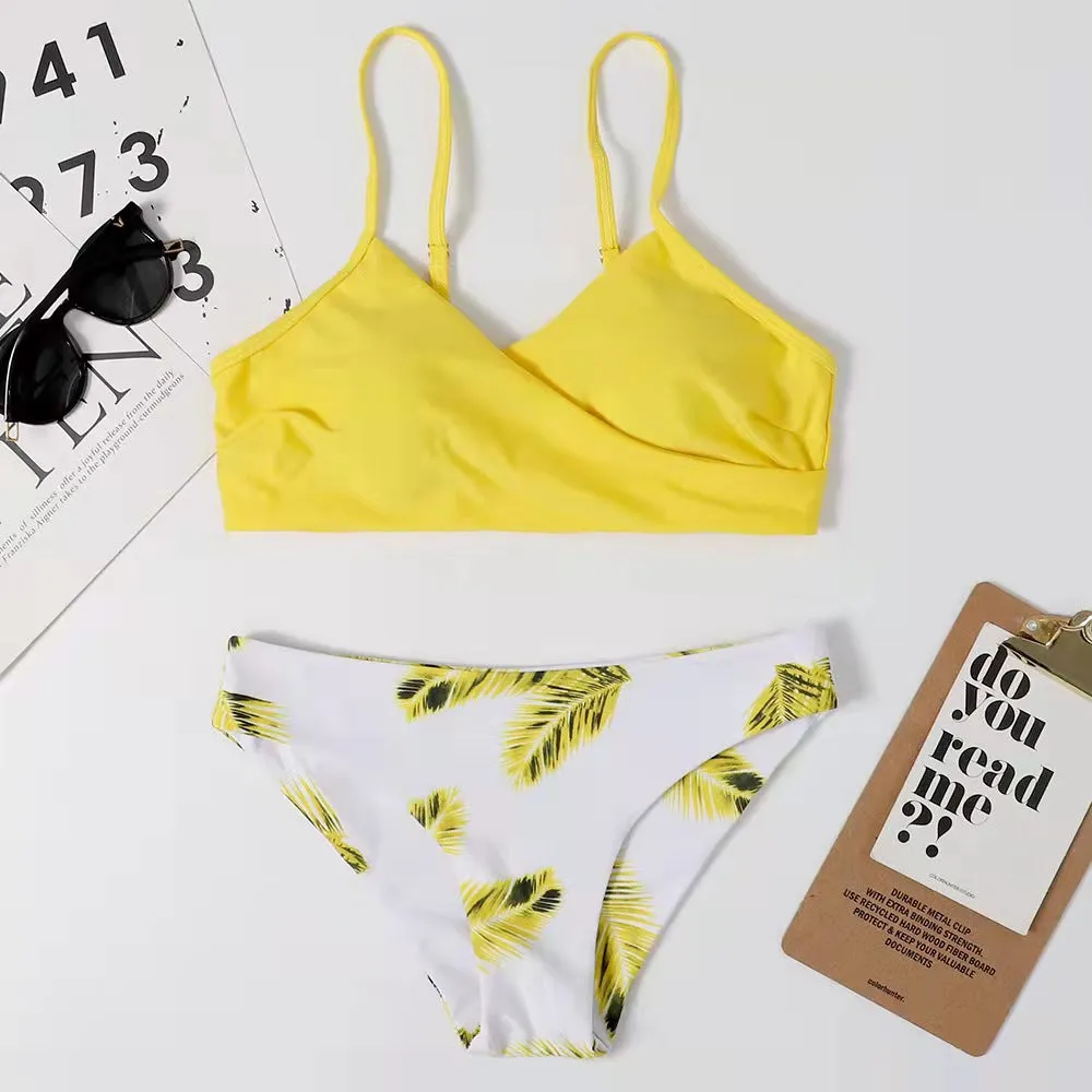 Leaf Print Split Bikini Sets