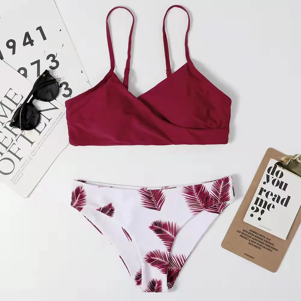 Leaf Print Split Bikini Sets