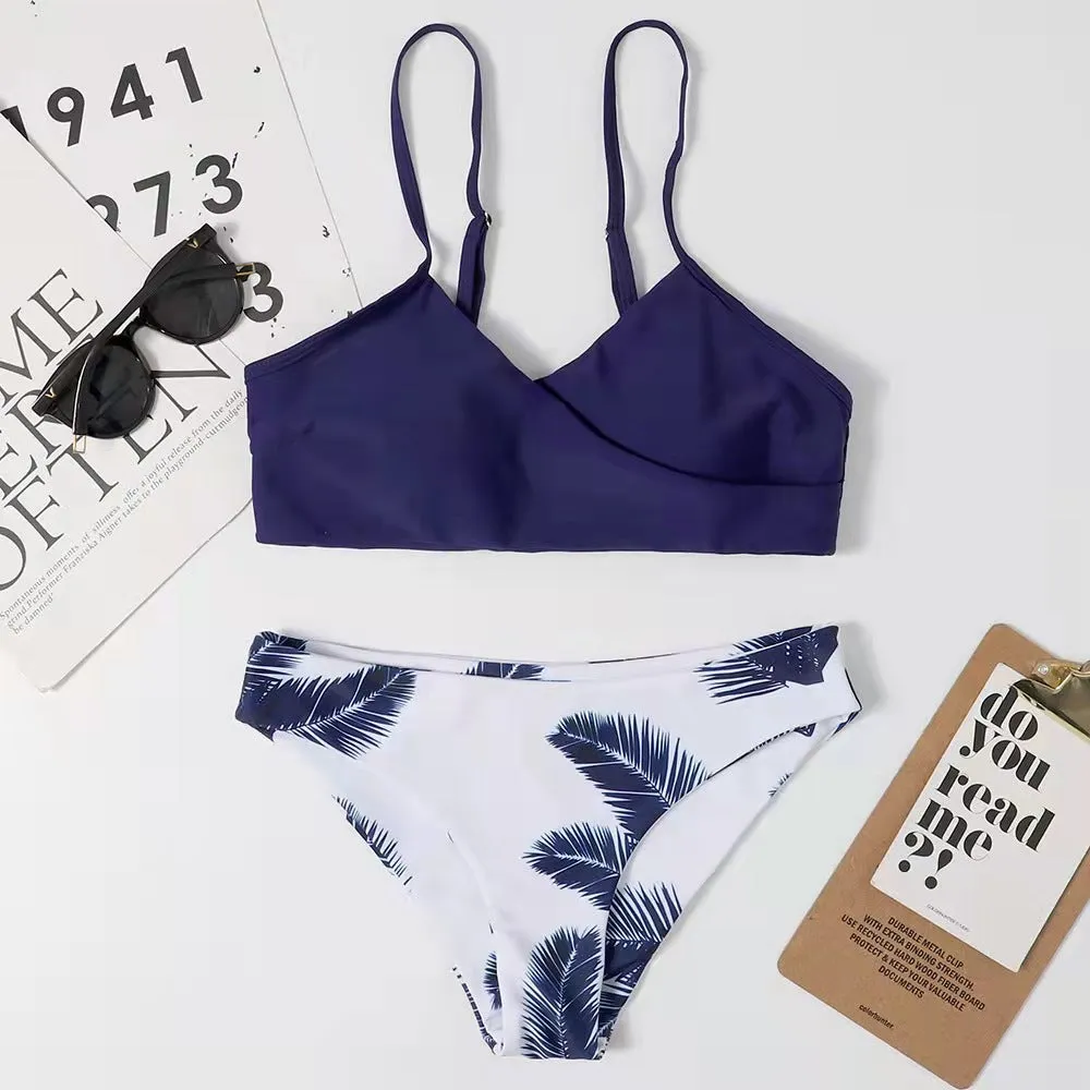 Leaf Print Split Bikini Sets