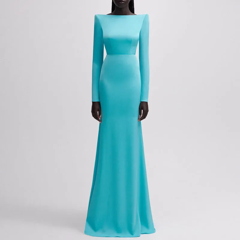 LESCA Backless Maxi Evening Dress Gown