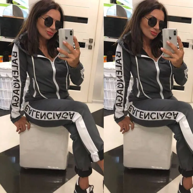 Letter Print Drawing Blouse Long pants Set