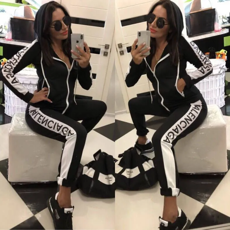Letter Print Drawing Blouse Long pants Set