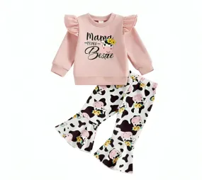 Mama Is My Bestie Cow Print Toddler Set