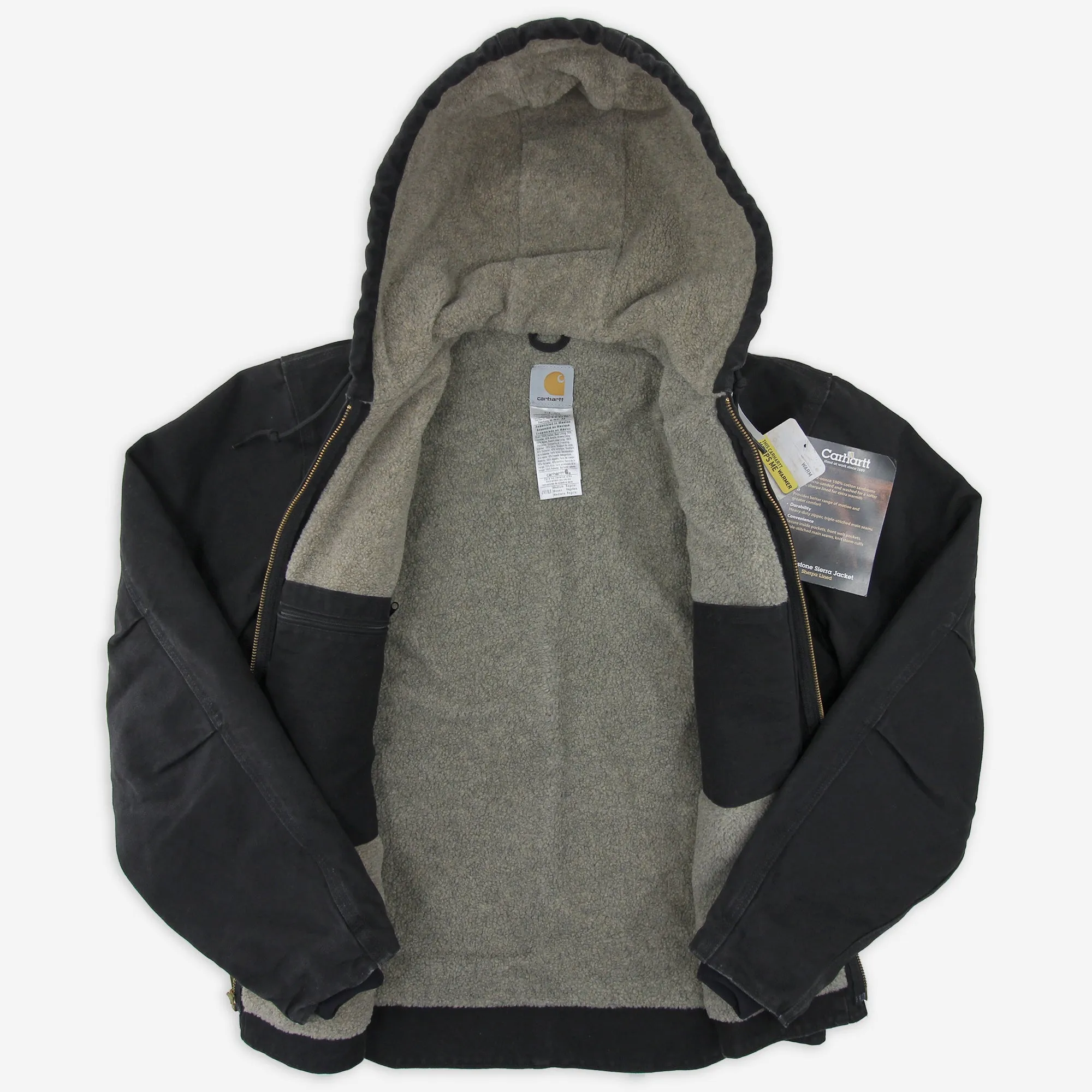 Men's Carhartt J141 BLK Black Sherpa-Lined Sandstone Duck Jacket NWT Medium