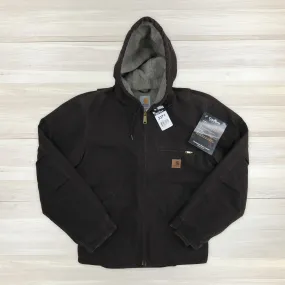 Men's Carhartt J141 DKB (dark brown) Sherpa-Lined Sandstone Duck Jacket NWT Small