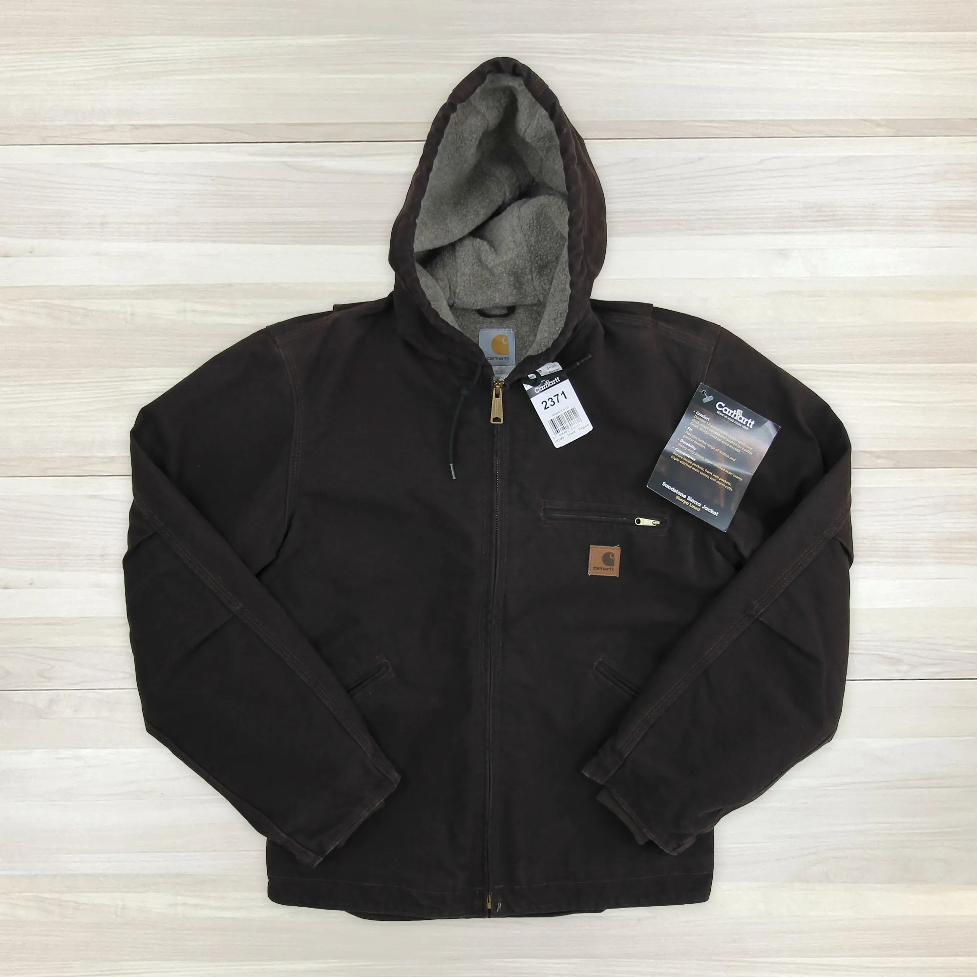 Men's Carhartt J141 DKB (dark brown) Sherpa-Lined Sandstone Duck Jacket NWT Small