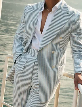 Men's Tailored Fit Double Breasted Six-buttons 2 Pieces Beach Wedding Suits