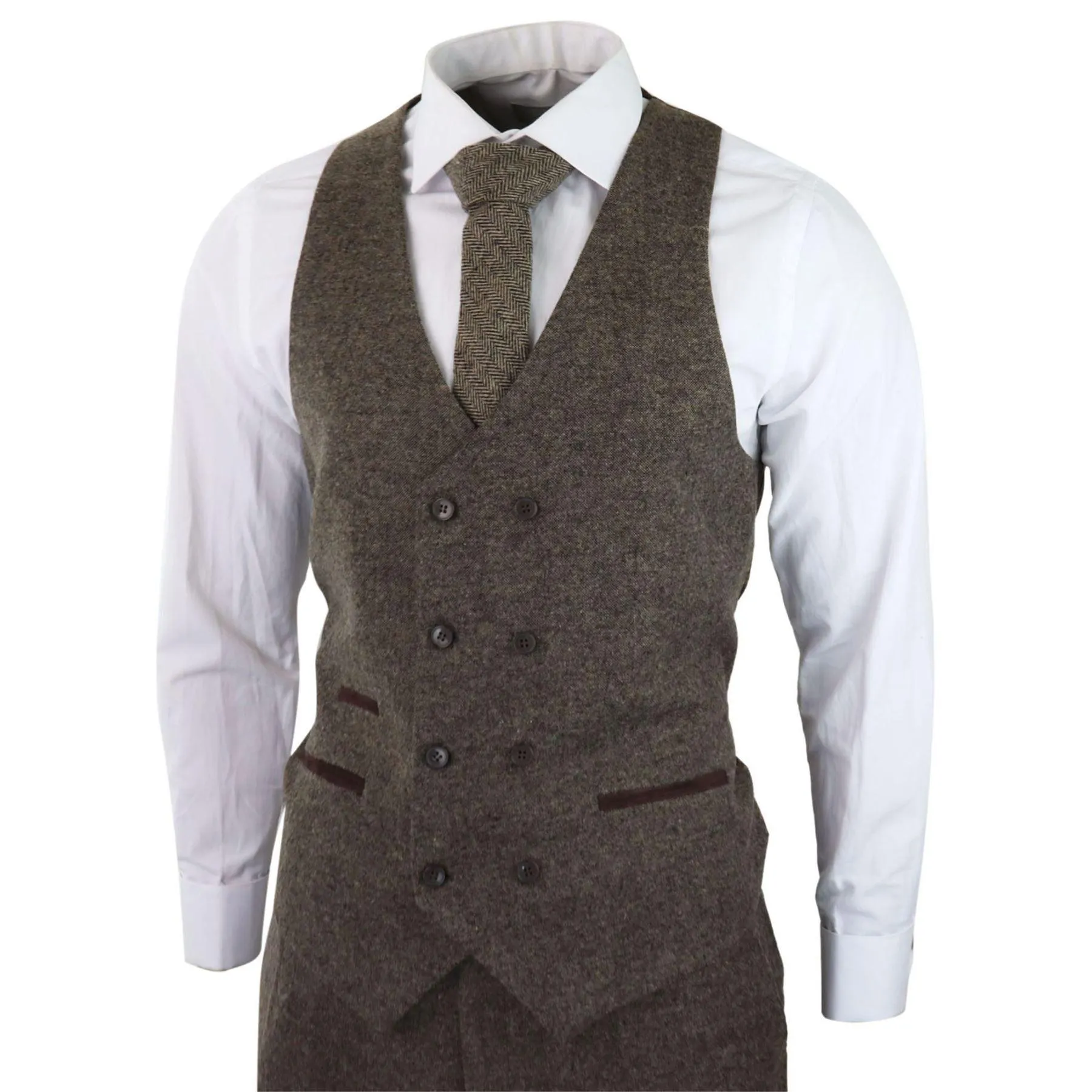 Mens Wool 3 Piece Suit Double Breast Waistcoat Tweed Blinders Classic 1920s Oak