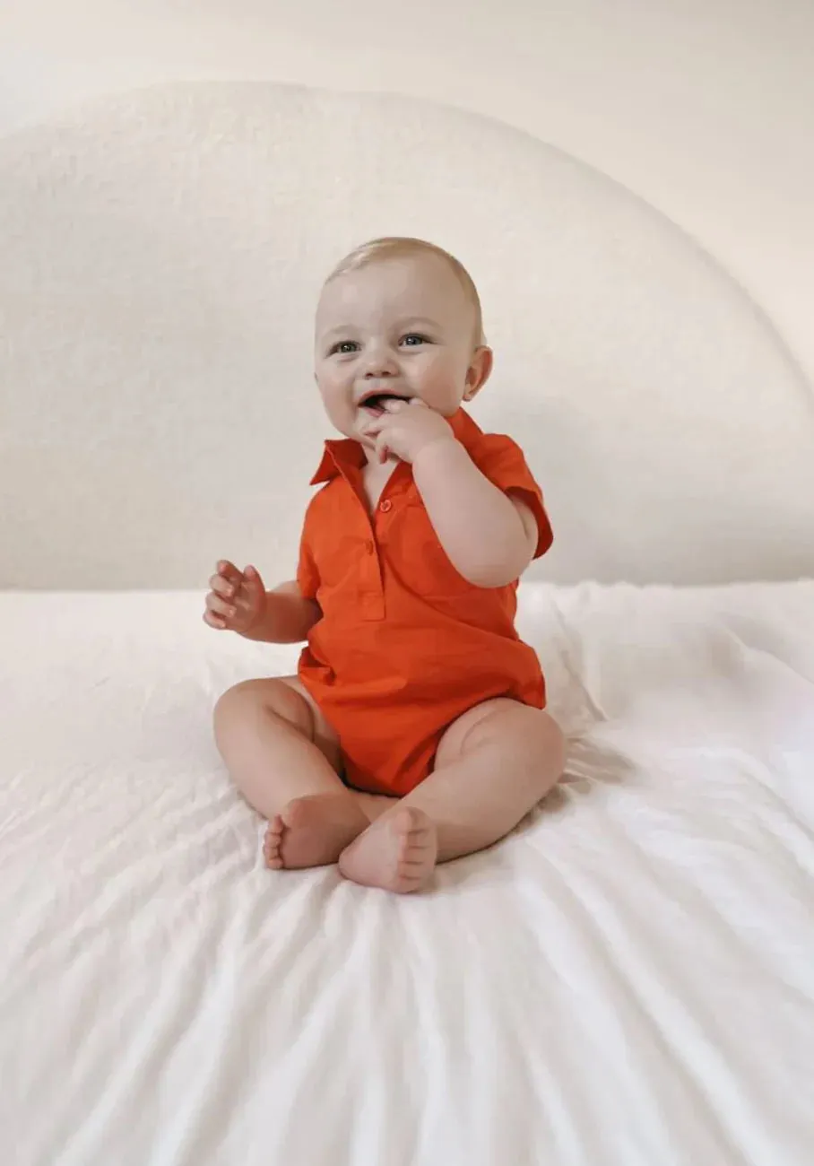 Miann & Co - Short Sleeve Collared Bodysuit (Tomato)