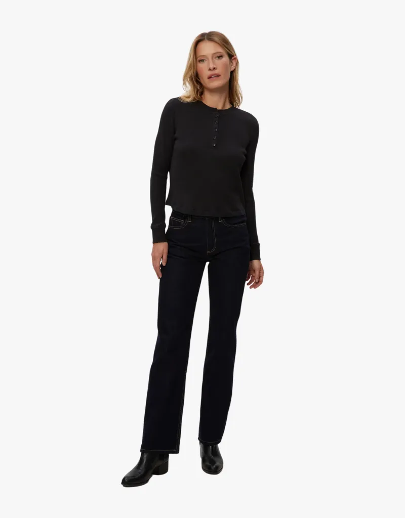 Michael Stars Lina Thermal Henley Tee in Black