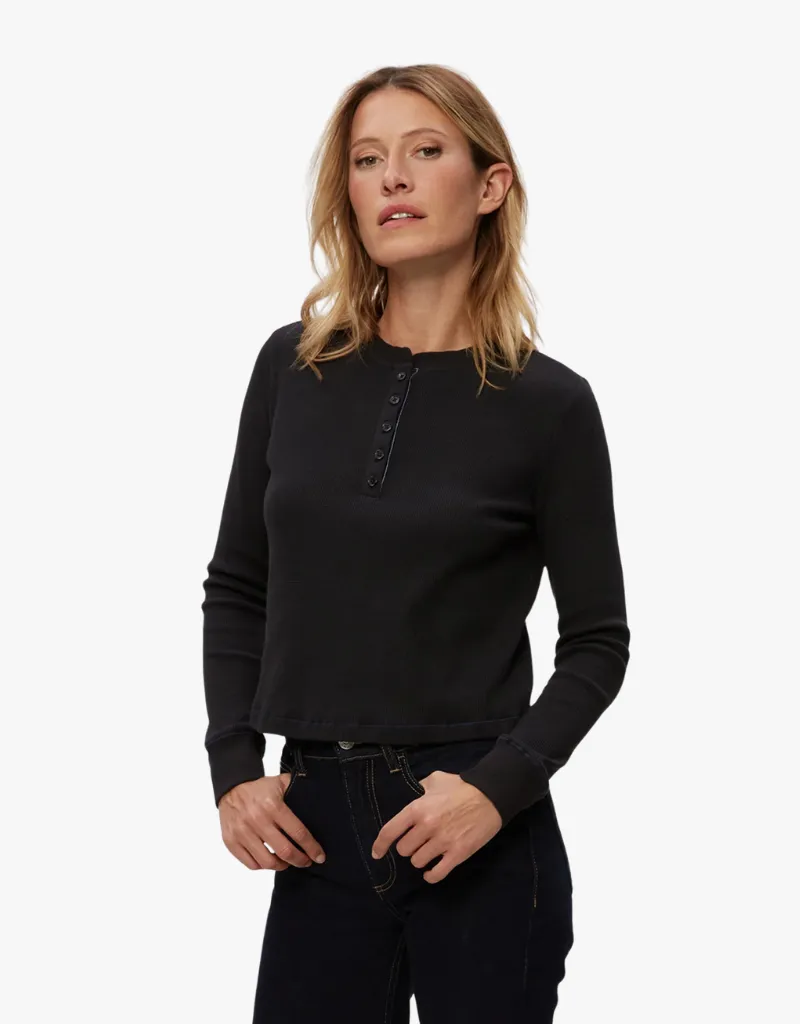 Michael Stars Lina Thermal Henley Tee in Black