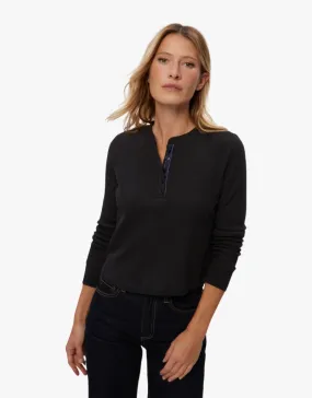 Michael Stars Lina Thermal Henley Tee in Black