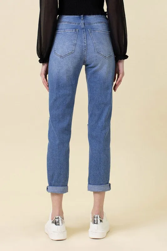 My Man High Waisted Boyfriend Jeans-Medium Stone