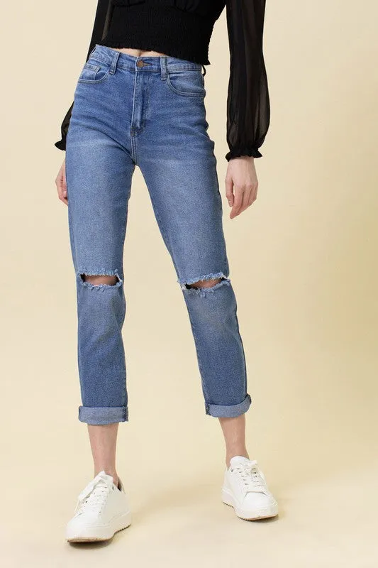 My Man High Waisted Boyfriend Jeans-Medium Stone