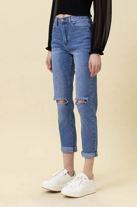 My Man High Waisted Boyfriend Jeans-Medium Stone