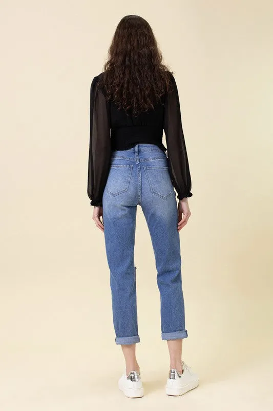My Man High Waisted Boyfriend Jeans-Medium Stone