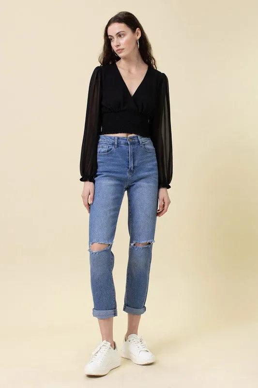 My Man High Waisted Boyfriend Jeans-Medium Stone