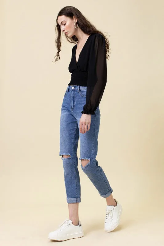 My Man High Waisted Boyfriend Jeans-Medium Stone