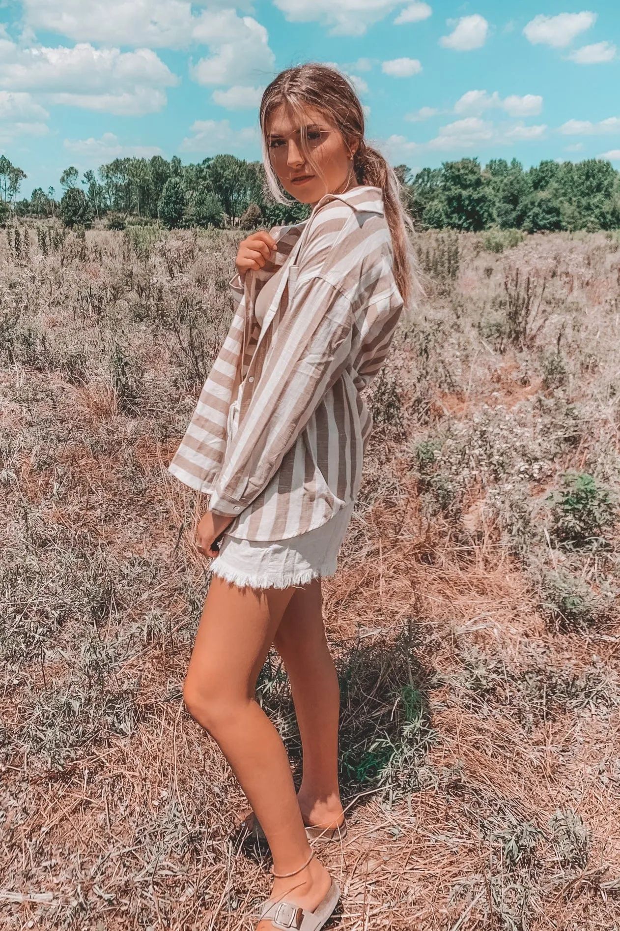 Nantucket Striped Button Down Top