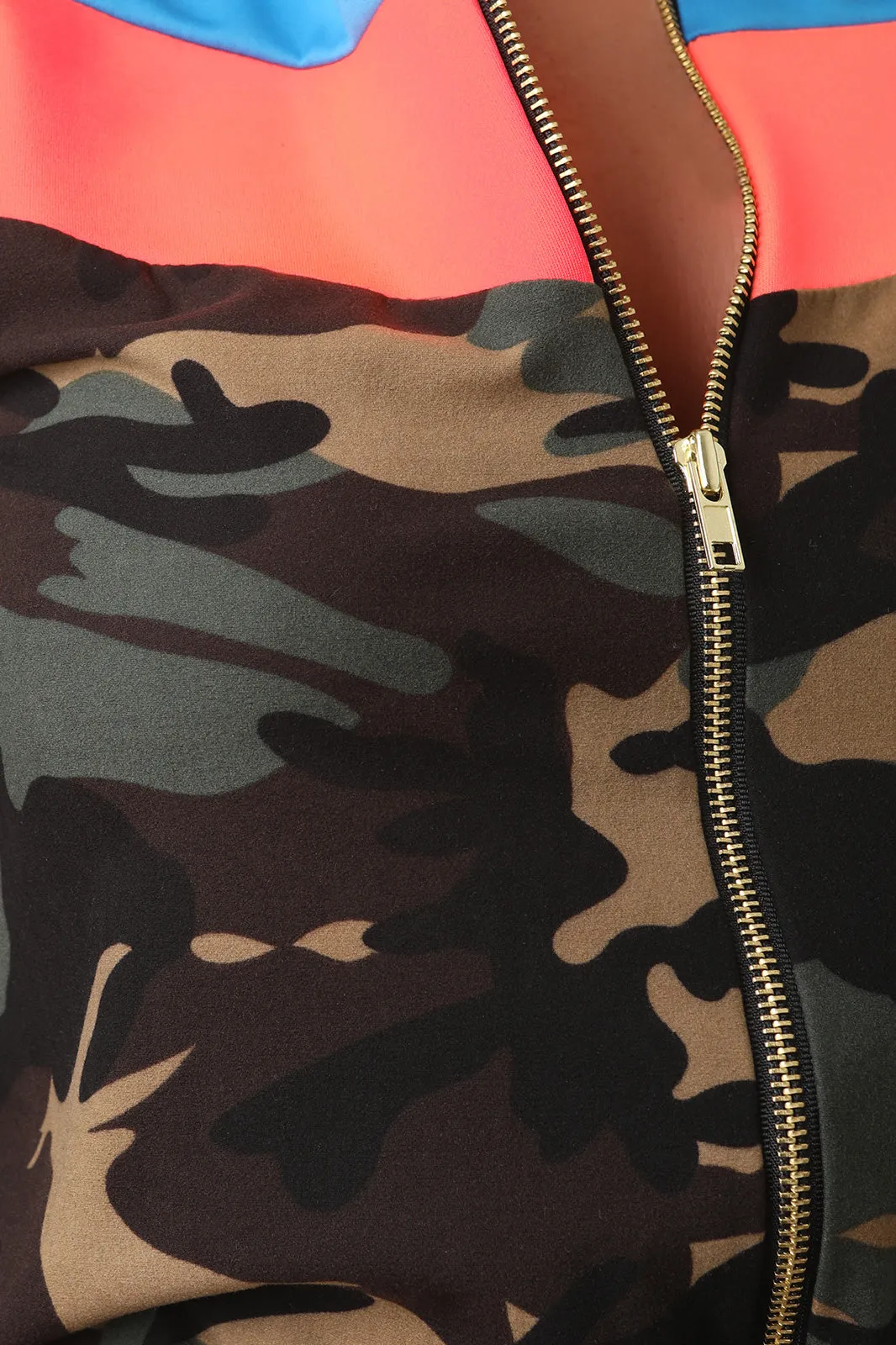 Neon Colorblock Camouflage Zip Top with Matching Pants Set