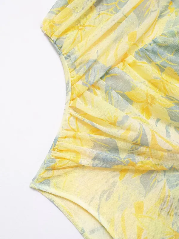 New asymmetric pleated tulle bodysuit