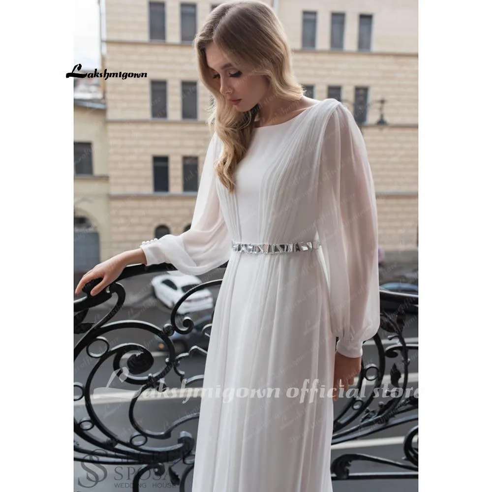 NumberSea Beach Wedding Dresses Full Sleeve Boho Bridal Gowns Chiffon