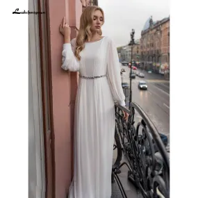 NumberSea Beach Wedding Dresses Full Sleeve Boho Bridal Gowns Chiffon