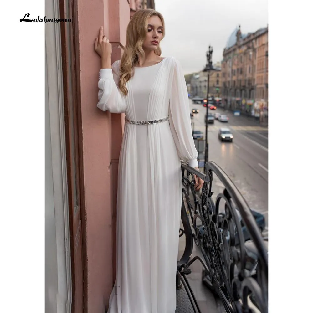 NumberSea Beach Wedding Dresses Full Sleeve Boho Bridal Gowns Chiffon