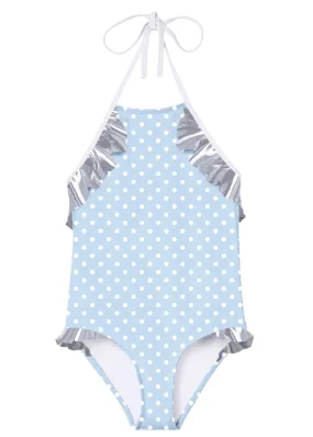 POLKA DOT SWIMSUIT WITN SILVER RUFFLE