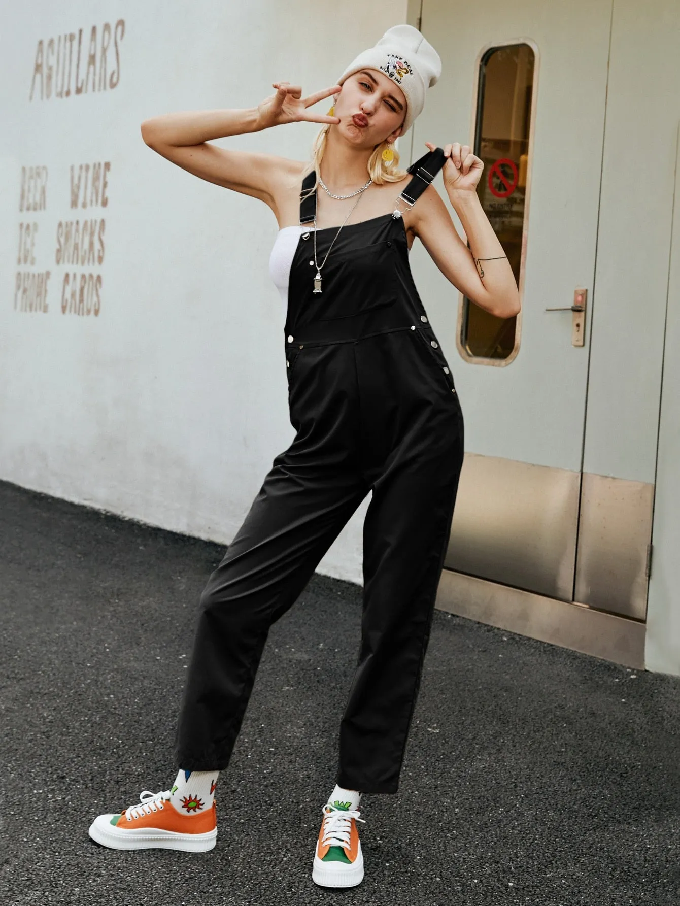 Preppy Plain Pocket Sleeveless Straps Natural Long Women Jumpsuits