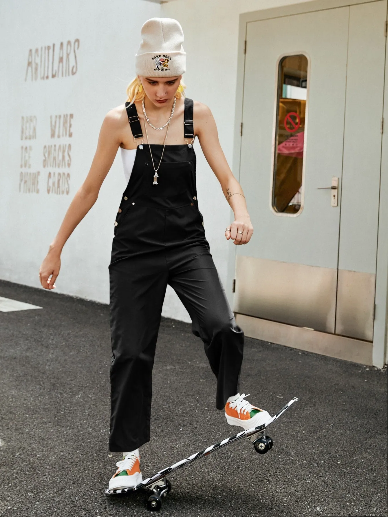 Preppy Plain Pocket Sleeveless Straps Natural Long Women Jumpsuits
