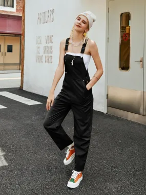 Preppy Plain Pocket Sleeveless Straps Natural Long Women Jumpsuits