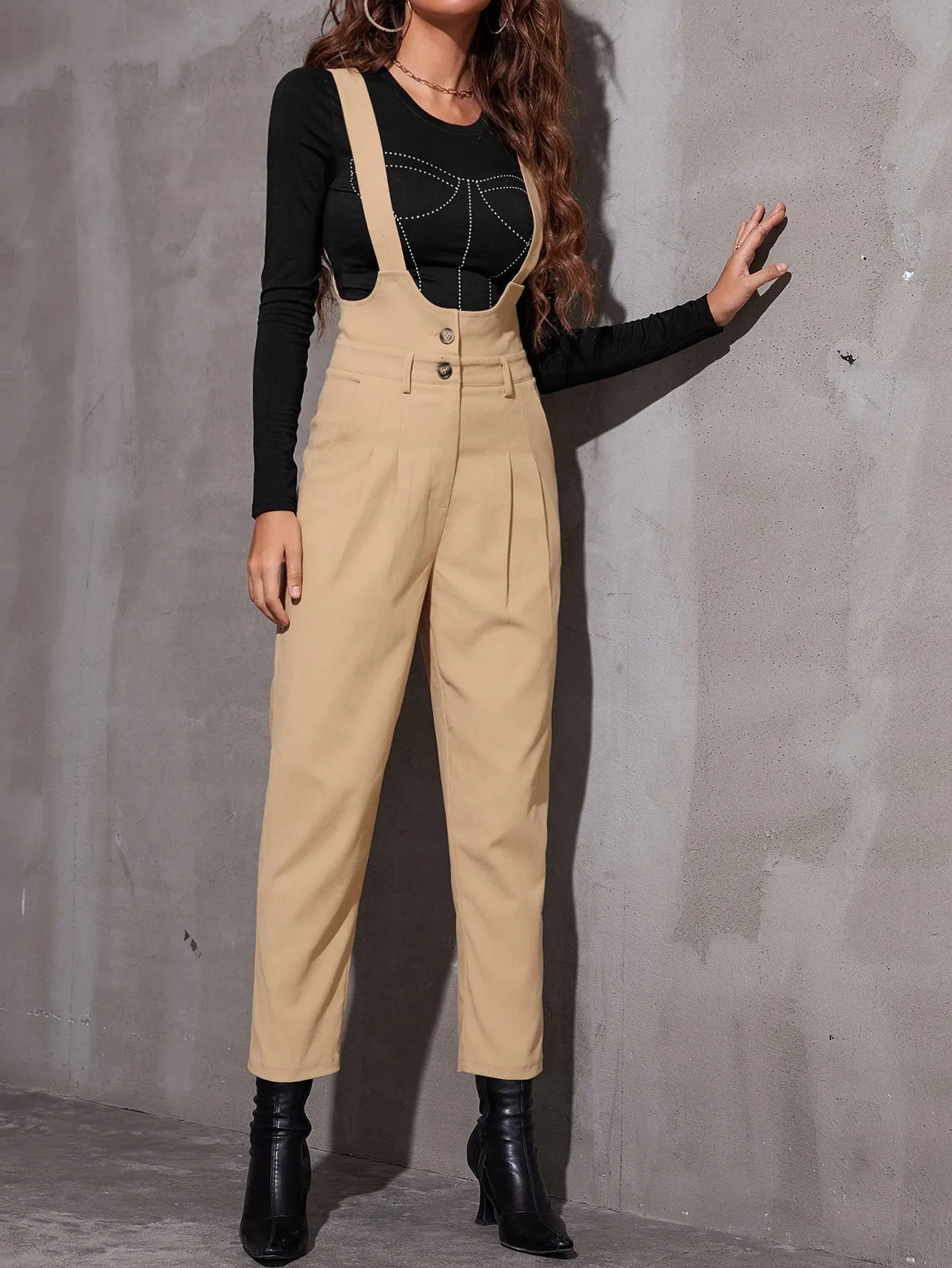 Preppy Pocket Sleeveless Straps High Waist Capris Women Jumpsuit