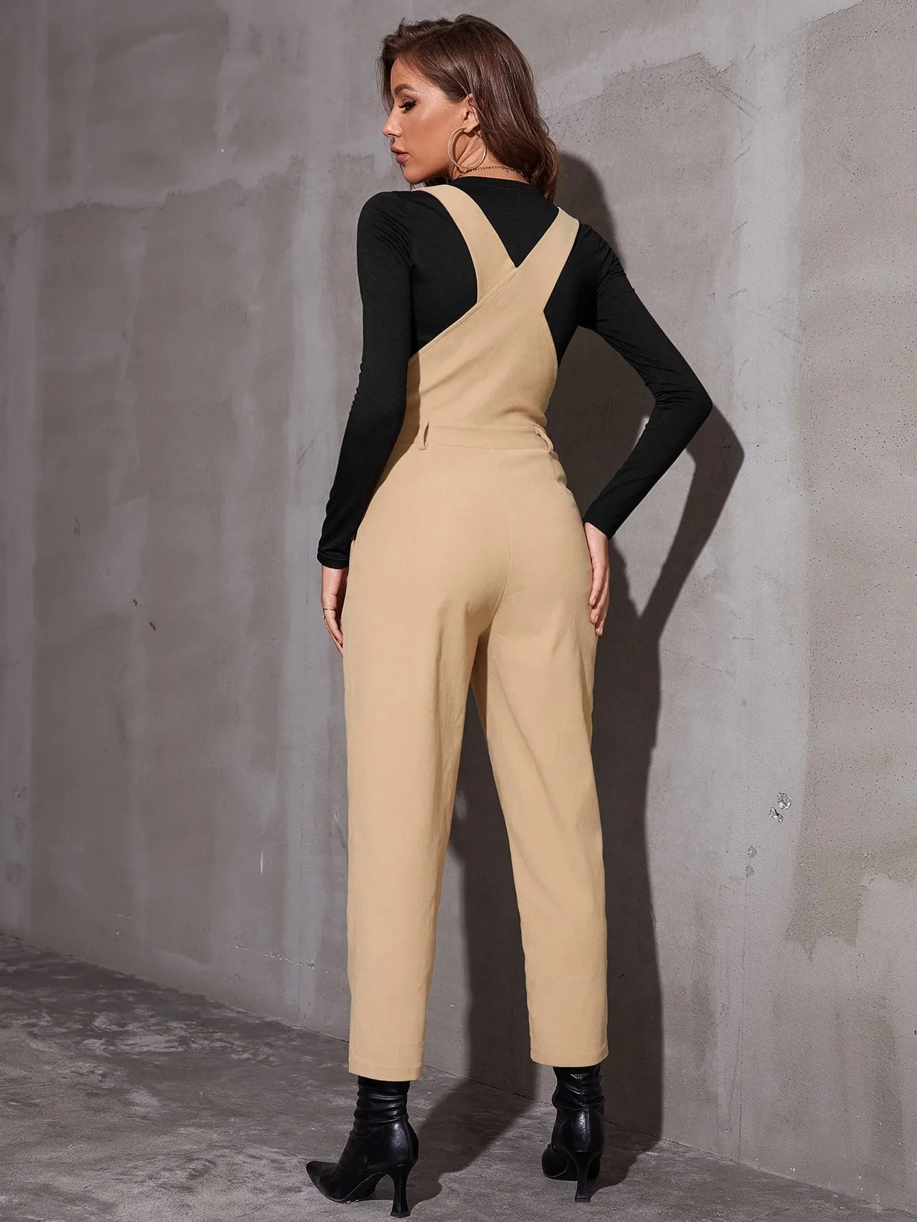 Preppy Pocket Sleeveless Straps High Waist Capris Women Jumpsuit