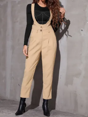 Preppy Pocket Sleeveless Straps High Waist Capris Women Jumpsuit