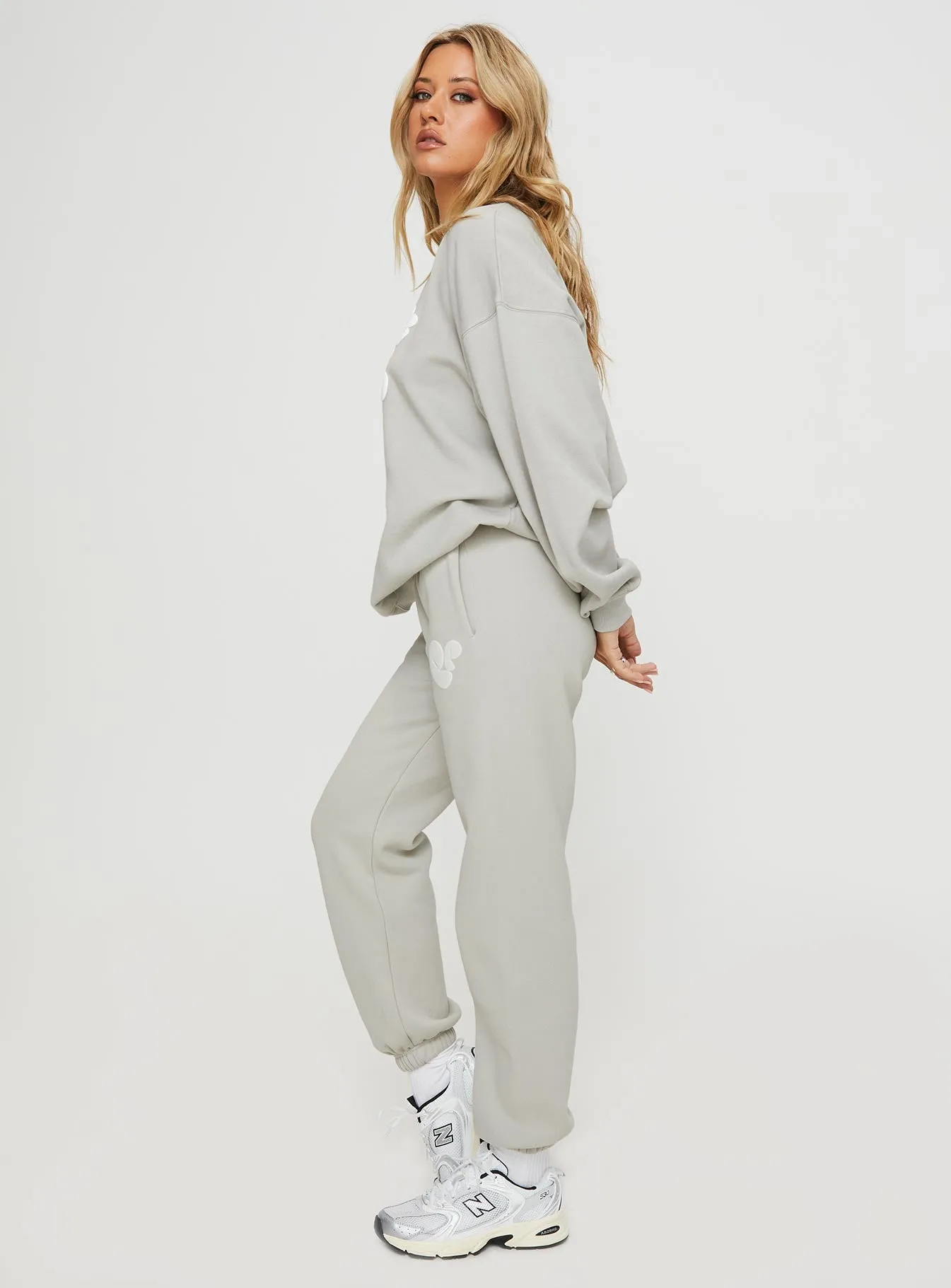 Princess Polly Track Pants Bubble Text Grey / Cloud White