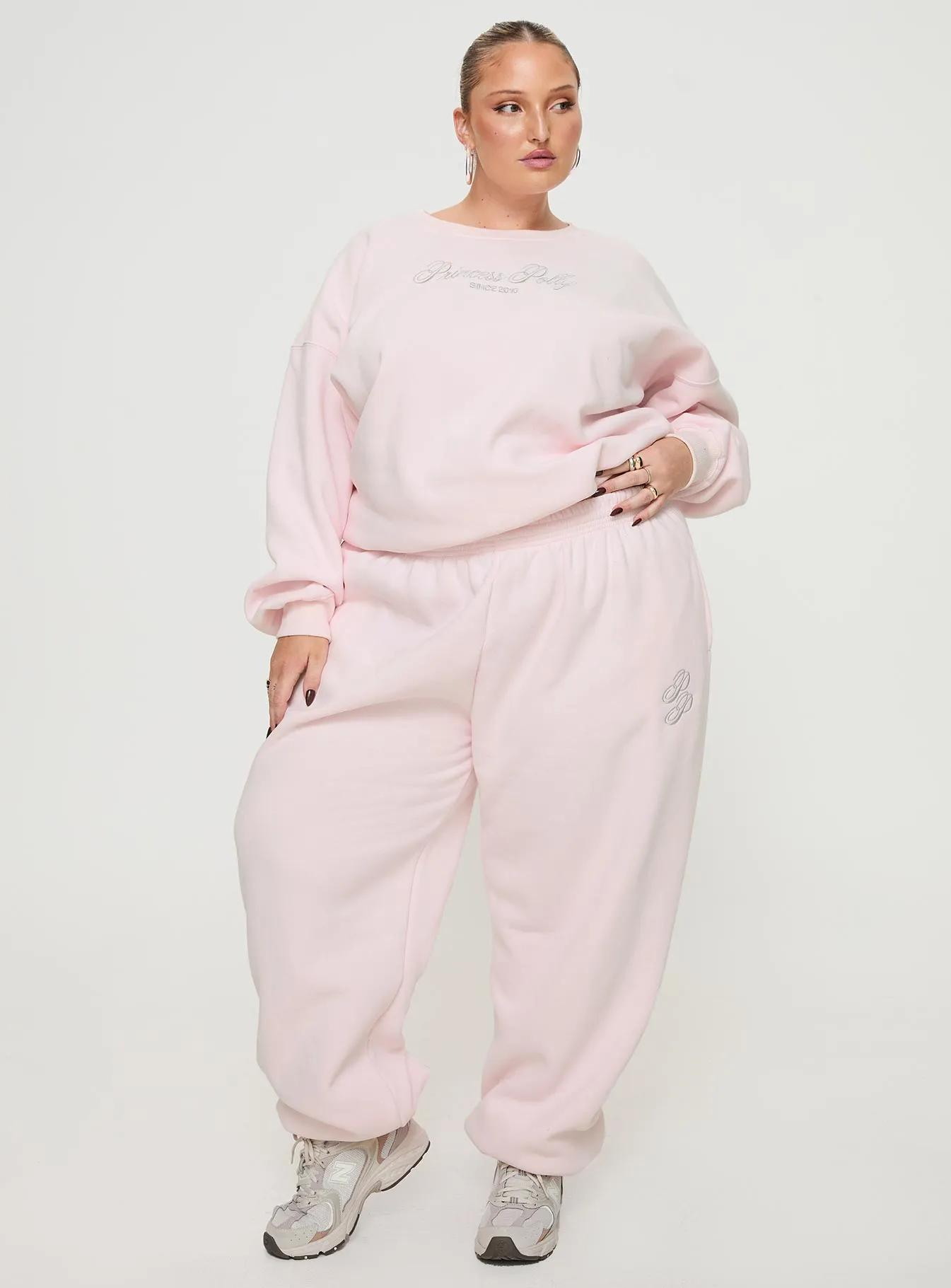 Princess Polly Track Pants Script Baby Pink / Grey Curve