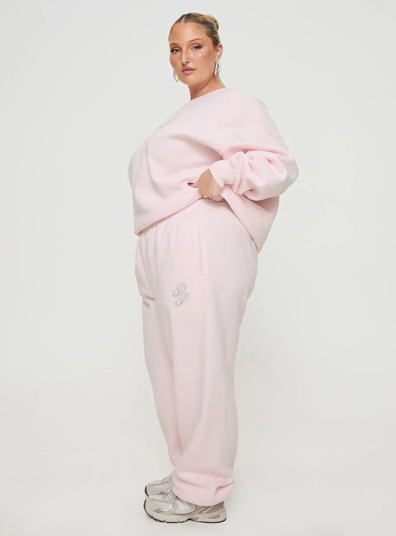 Princess Polly Track Pants Script Baby Pink / Grey Curve