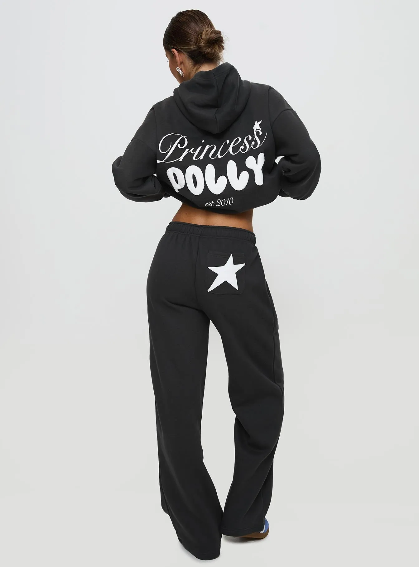 Princess Polly Wide Leg Track Pant Bubble Script Charcoal