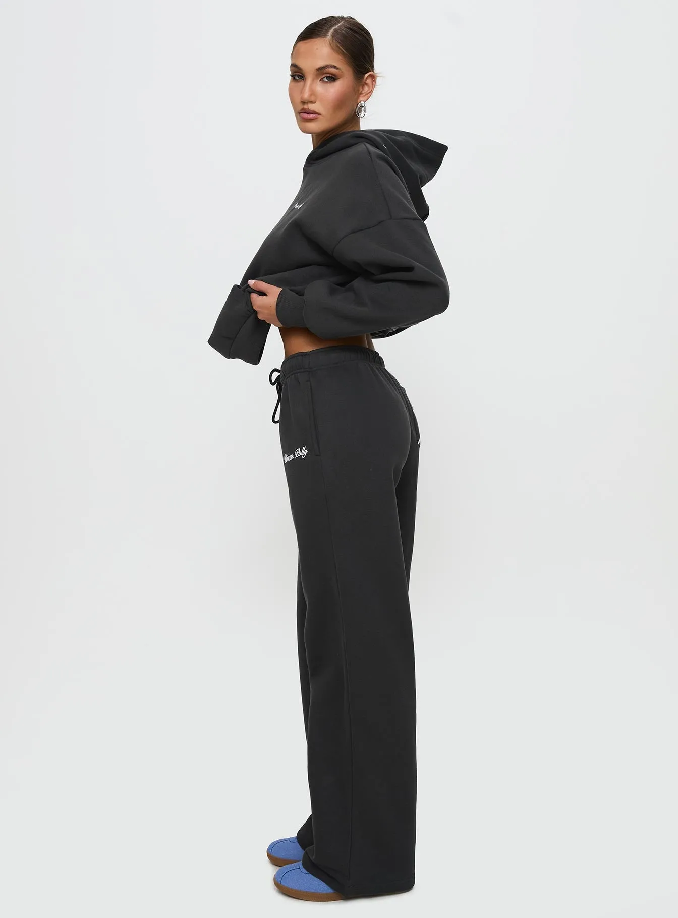 Princess Polly Wide Leg Track Pant Bubble Script Charcoal