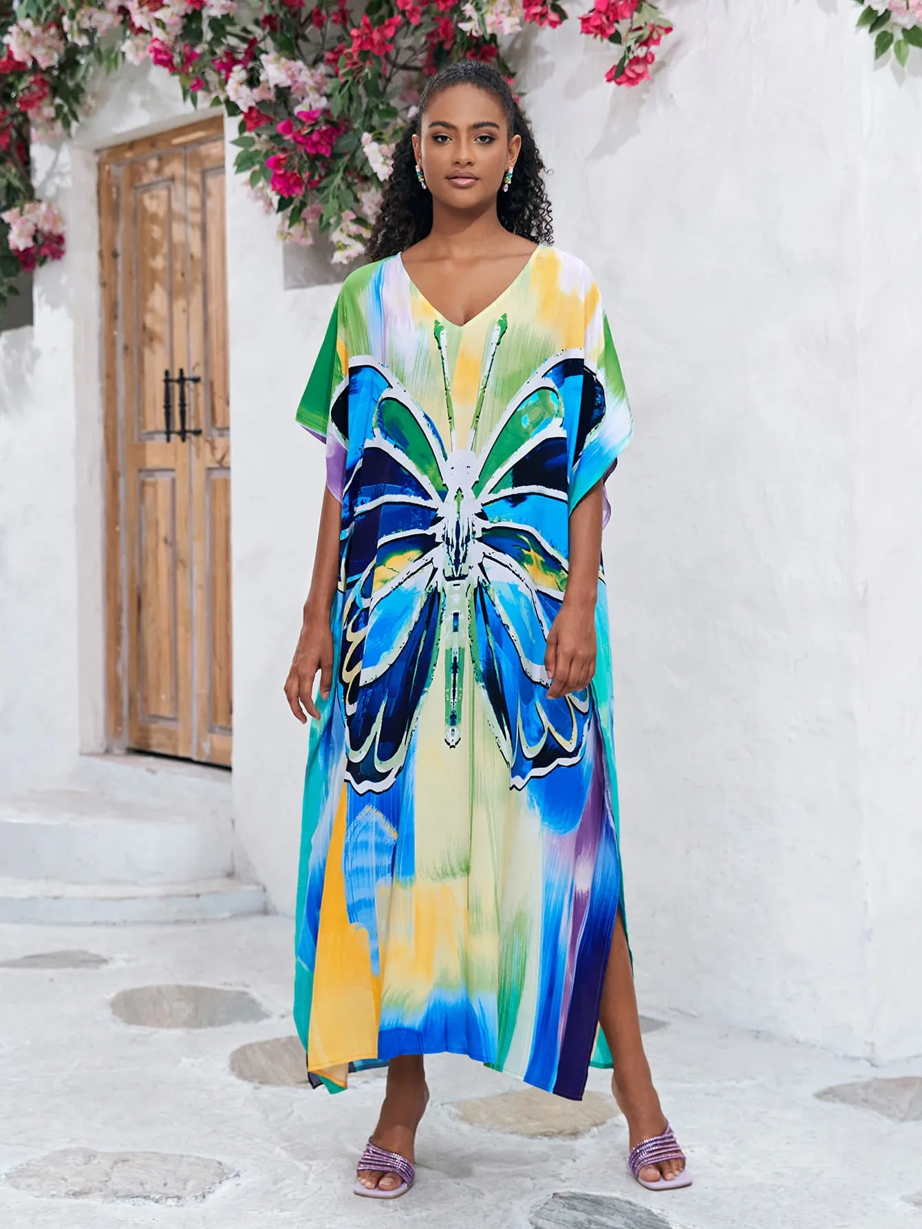 Print Long Kaftan Dress - Women's Beach Loungewear