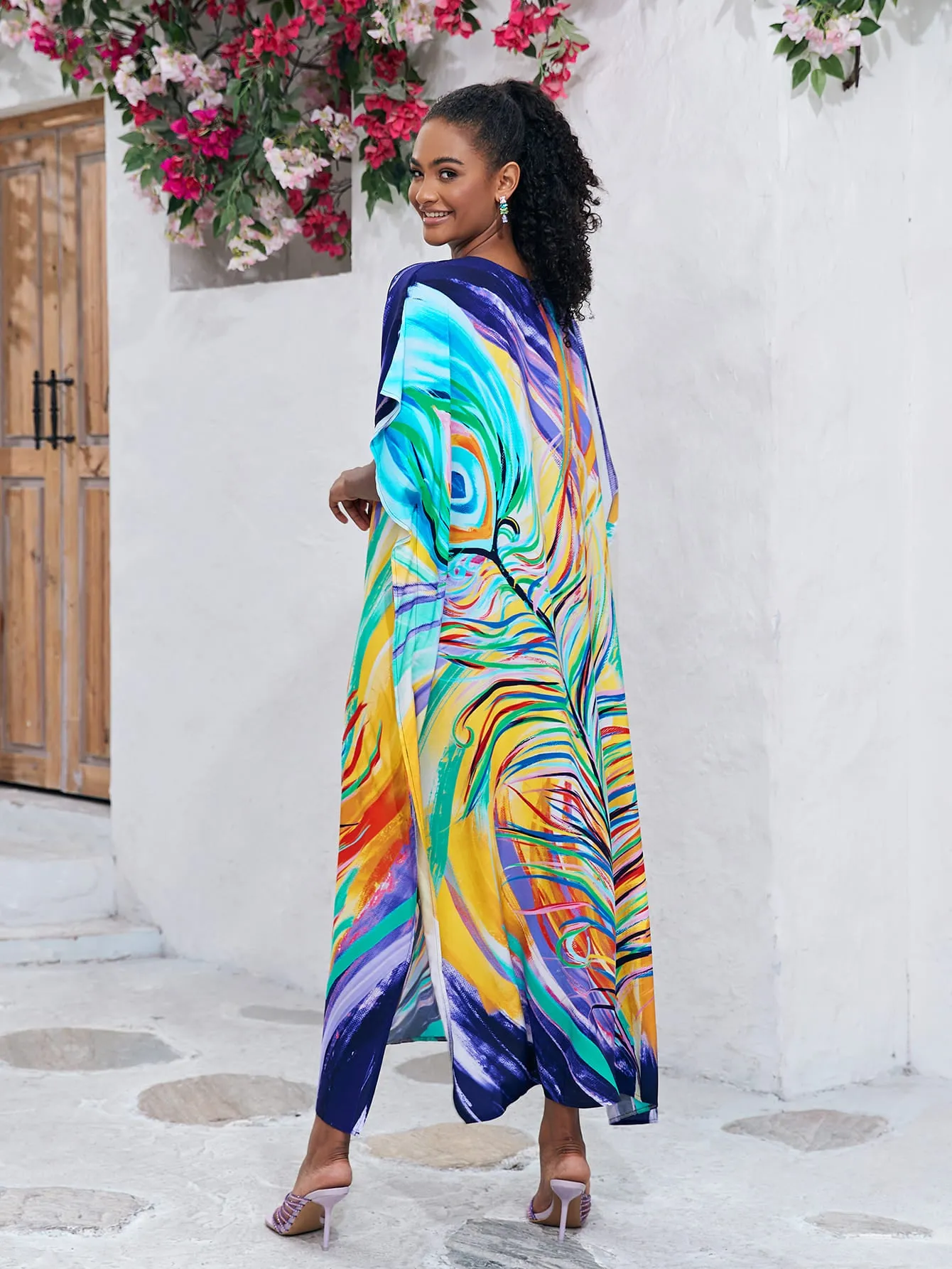 Print Long Kaftan Dress - Women's Beach Loungewear