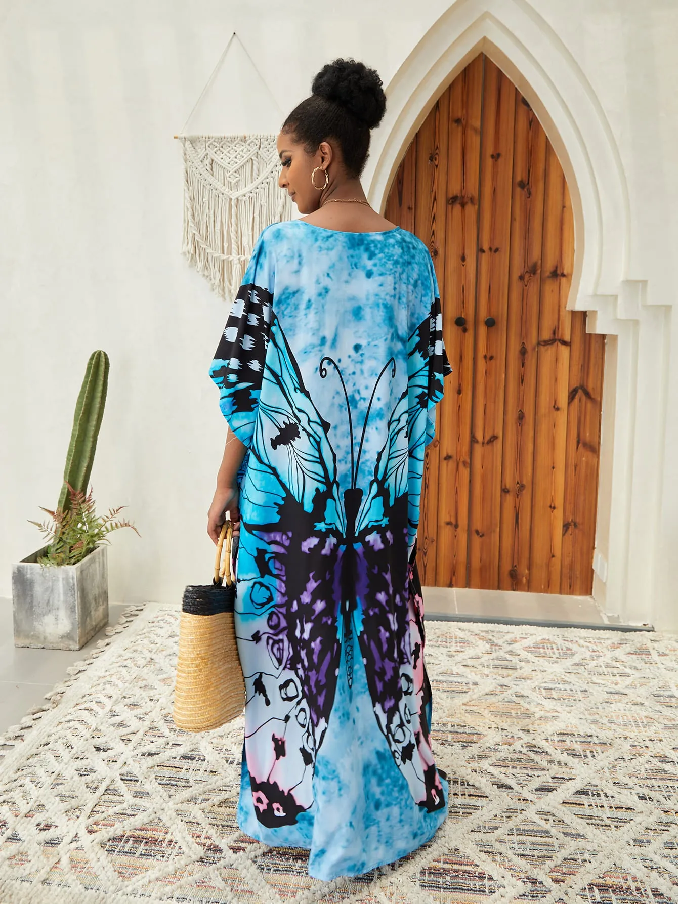 Print Long Kaftan Dress - Women's Beach Loungewear