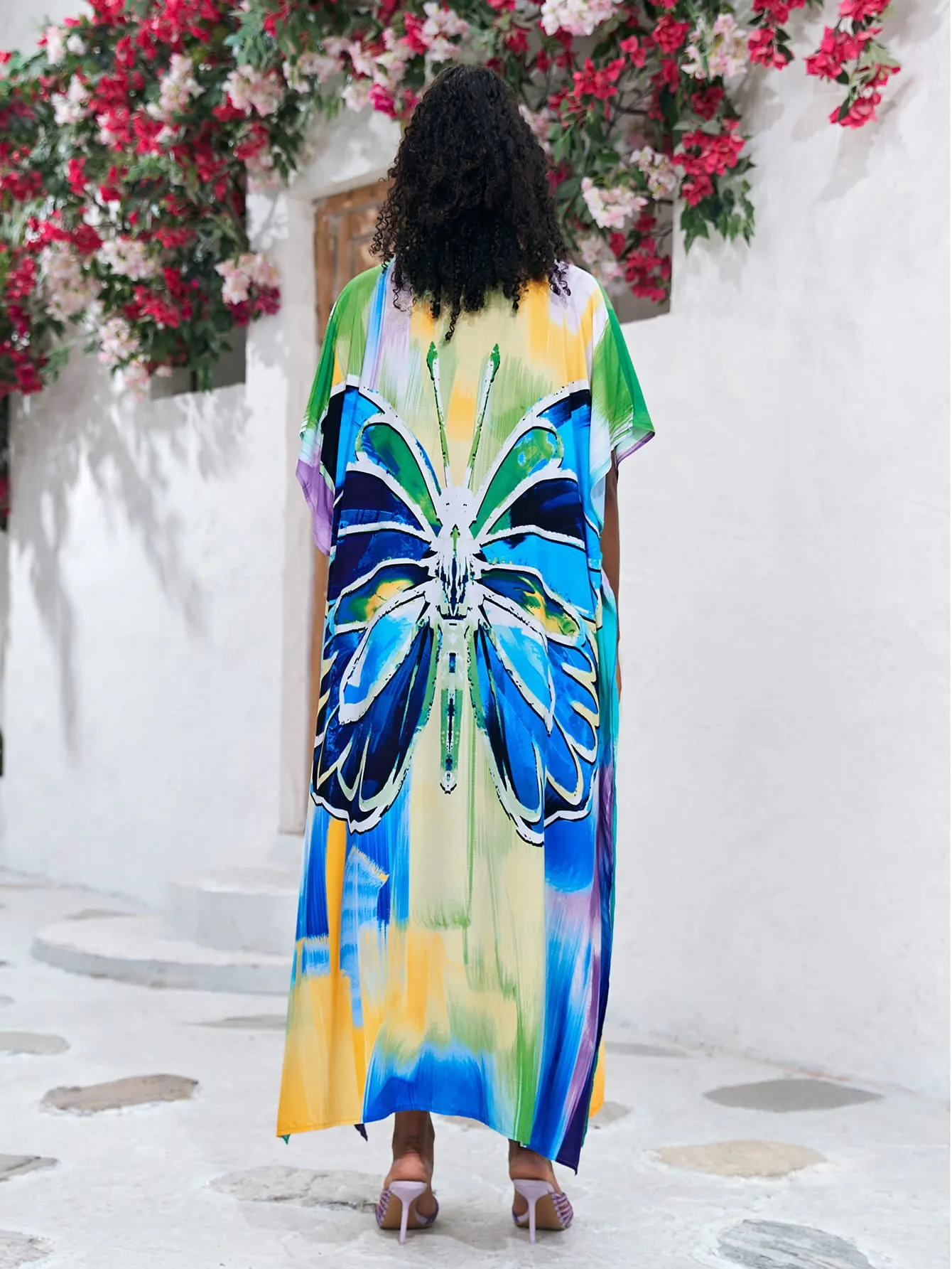 Print Long Kaftan Dress - Women's Beach Loungewear