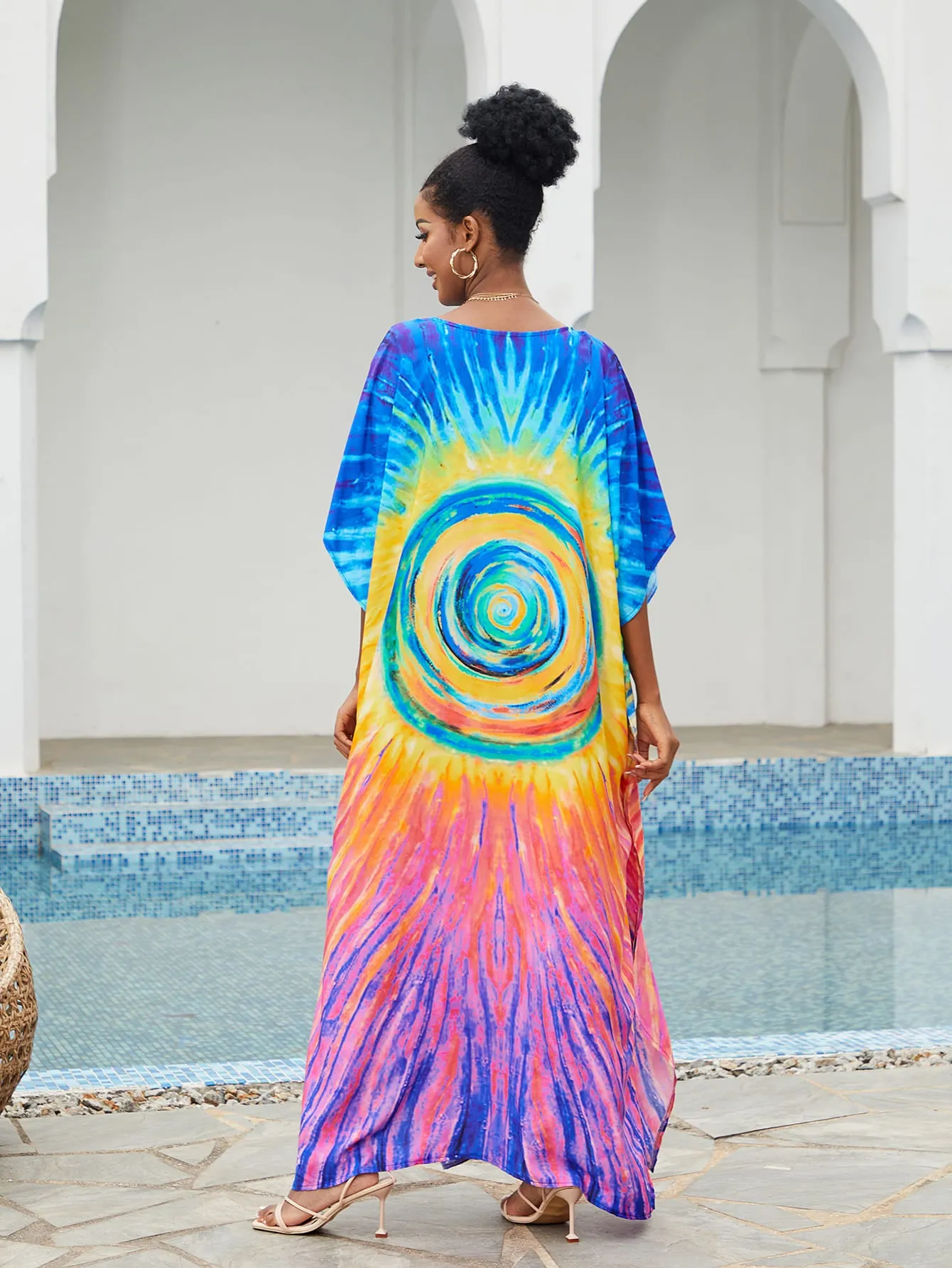 Print Long Kaftan Dress - Women's Beach Loungewear