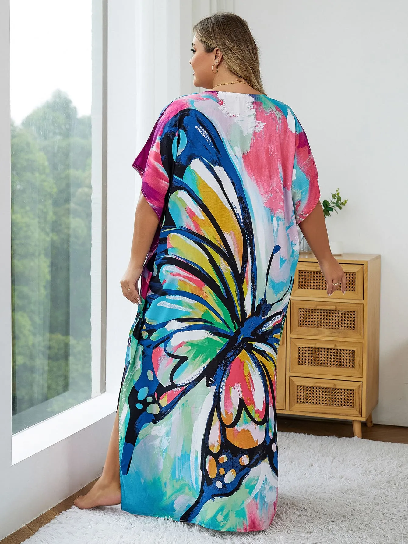 Print Long Kaftan Dress - Women's Beach Loungewear