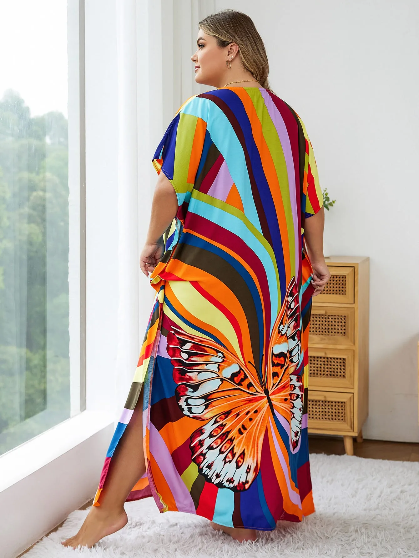 Print Long Kaftan Dress - Women's Beach Loungewear
